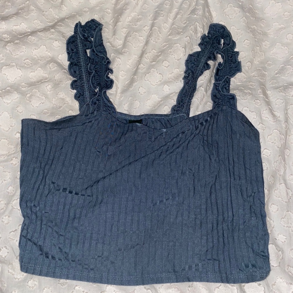 blue tank with frilly straps